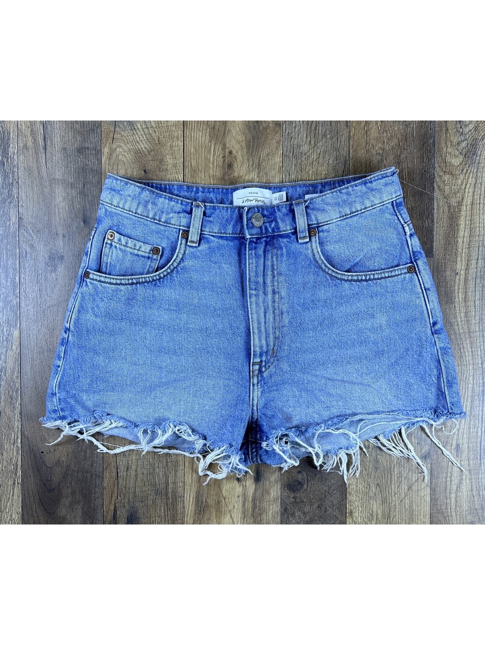 & Other Stories Denim Cutoff Frayed Shorts Women Size 6 Distressed Blue Faded